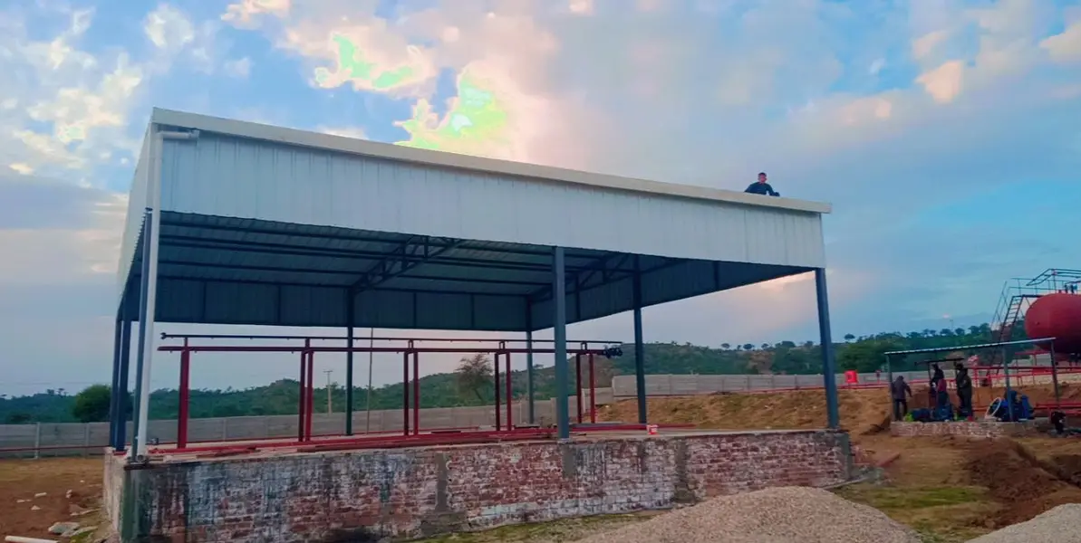 Dairy farm parking sheds big steel structure tensile shed industrial

                                                            alt=