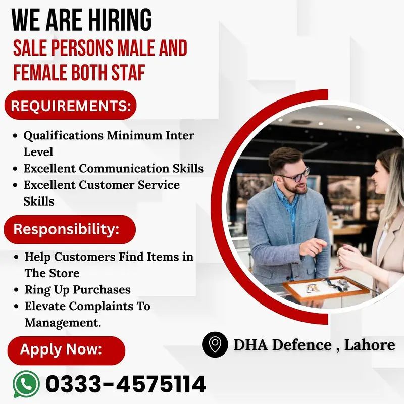 Hiring Sales Staff – Male & Female – Sales Job

                                                            alt=