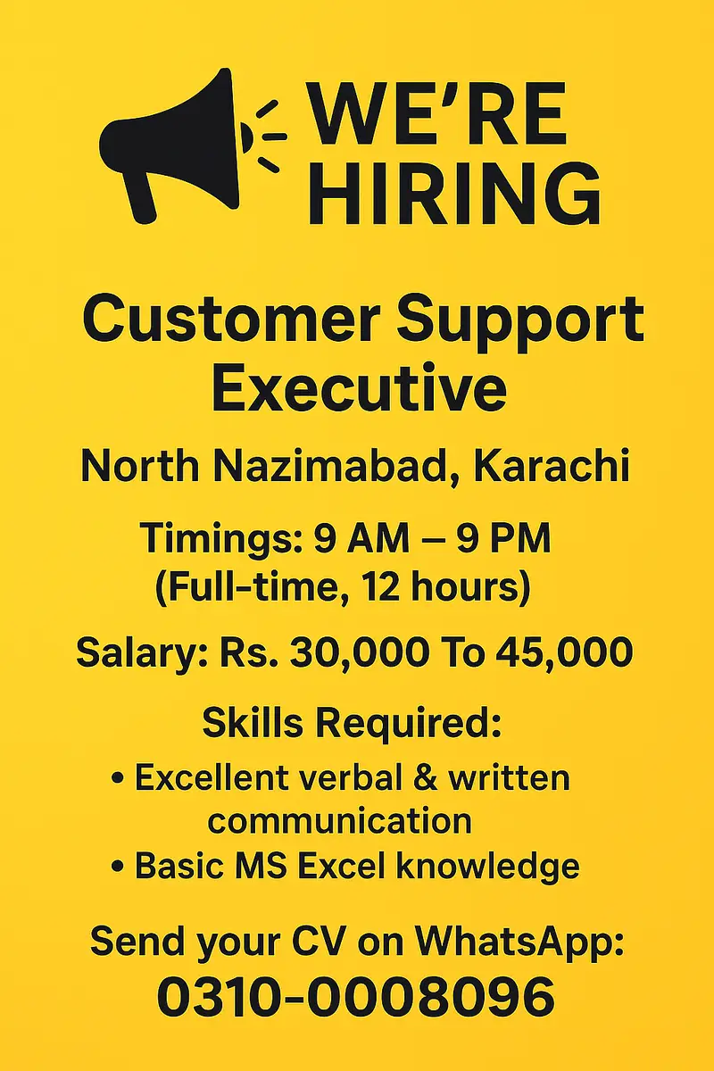 Customer Support Executive – Online Shopping Website (Karachi)

                                                            alt=