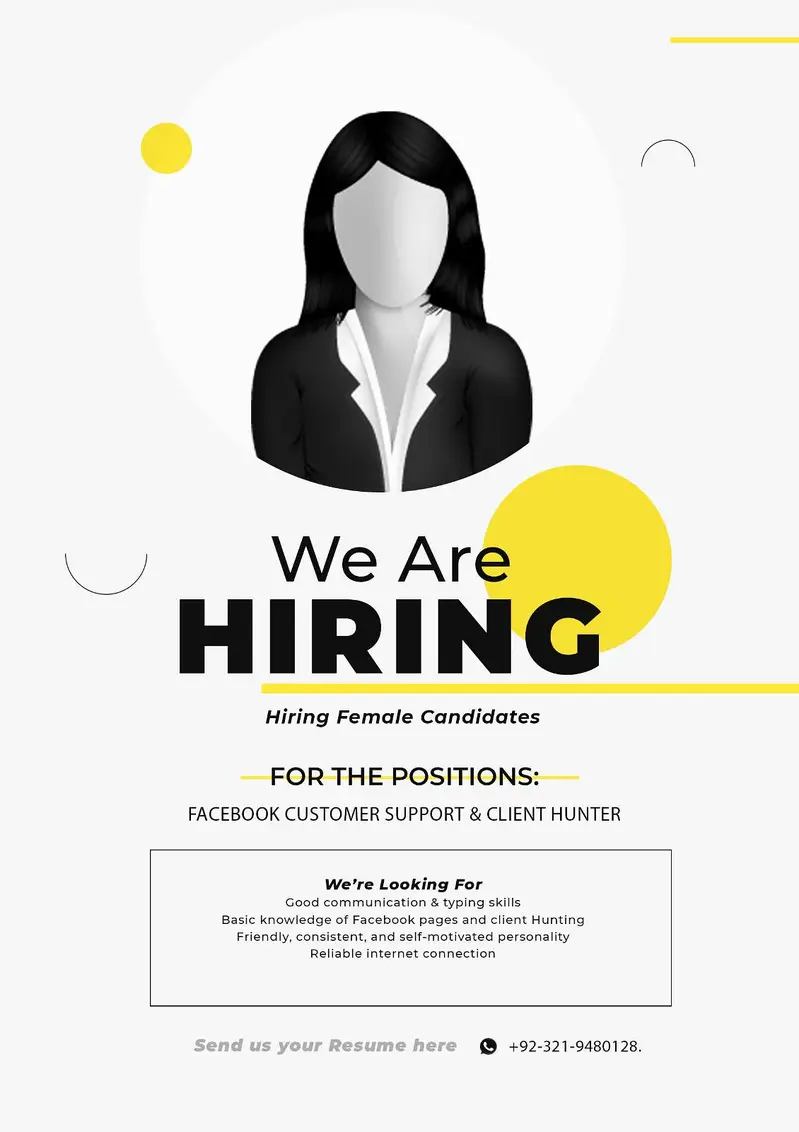 Chat Support Client Hunters Female Staff Required

                                                            alt=