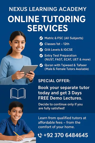 Online Tutor Services/Online Tuition/Male & Female Home Tutors service

                                                            alt=