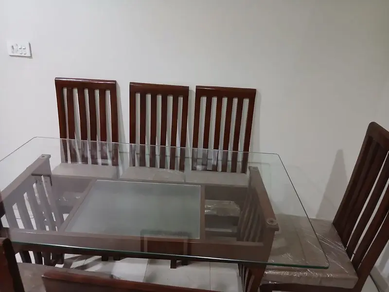 6 seater brand new dining table wooden and glass top
                                                            alt=