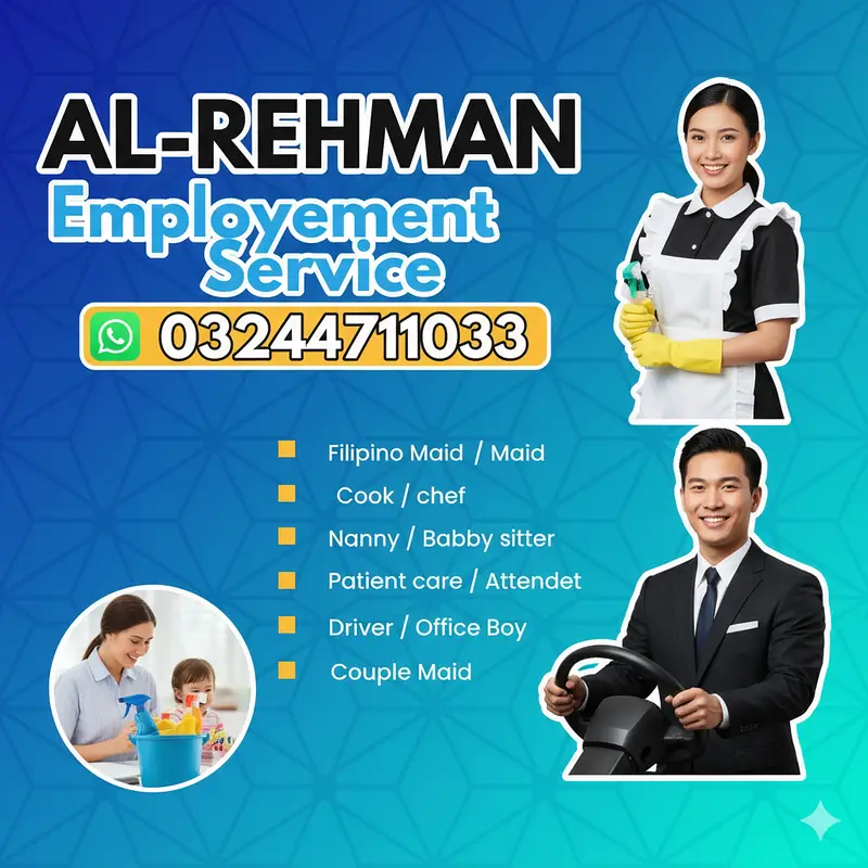 Maids / House Maids / cook / Nanny , chef / Baby Sitter maid available

                                                            alt=