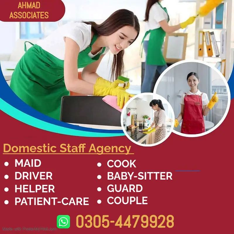 Maids / House Maids / cook / Nanny , chef / Baby Sitter maid available

                                                            alt=