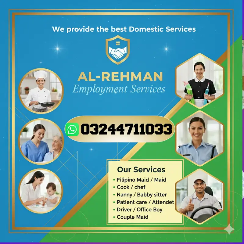 Maids / House Maids / cook / Nanny , chef / Baby Sitter maid available

                                                            alt=