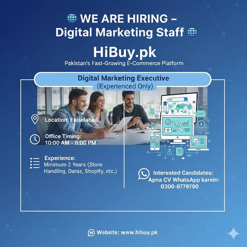 Digital Marketing Executive – HiBuy. pk (Faisalabad)

                                                            alt=