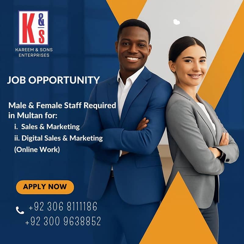 MALE & FEMALE STAFF REQUIRED FOR SALES & DIGITAL SALES

                                                            alt=