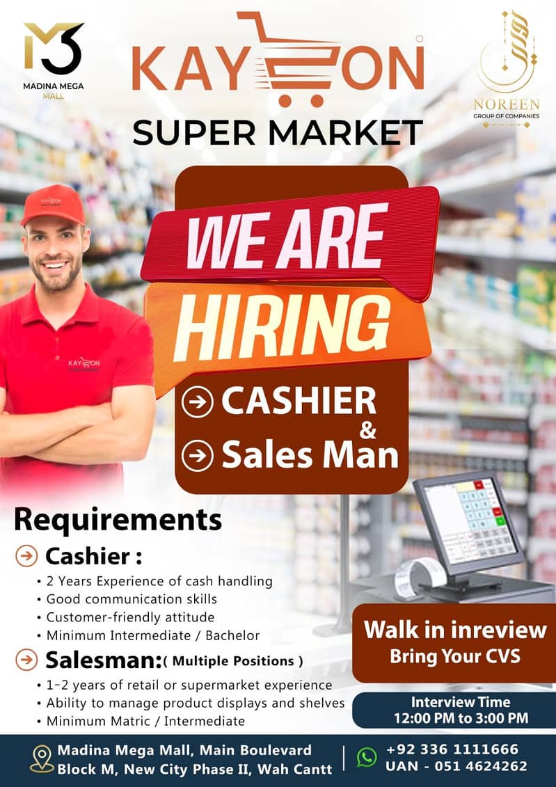 Hiring Cashier and Sales Man

                                                            alt=