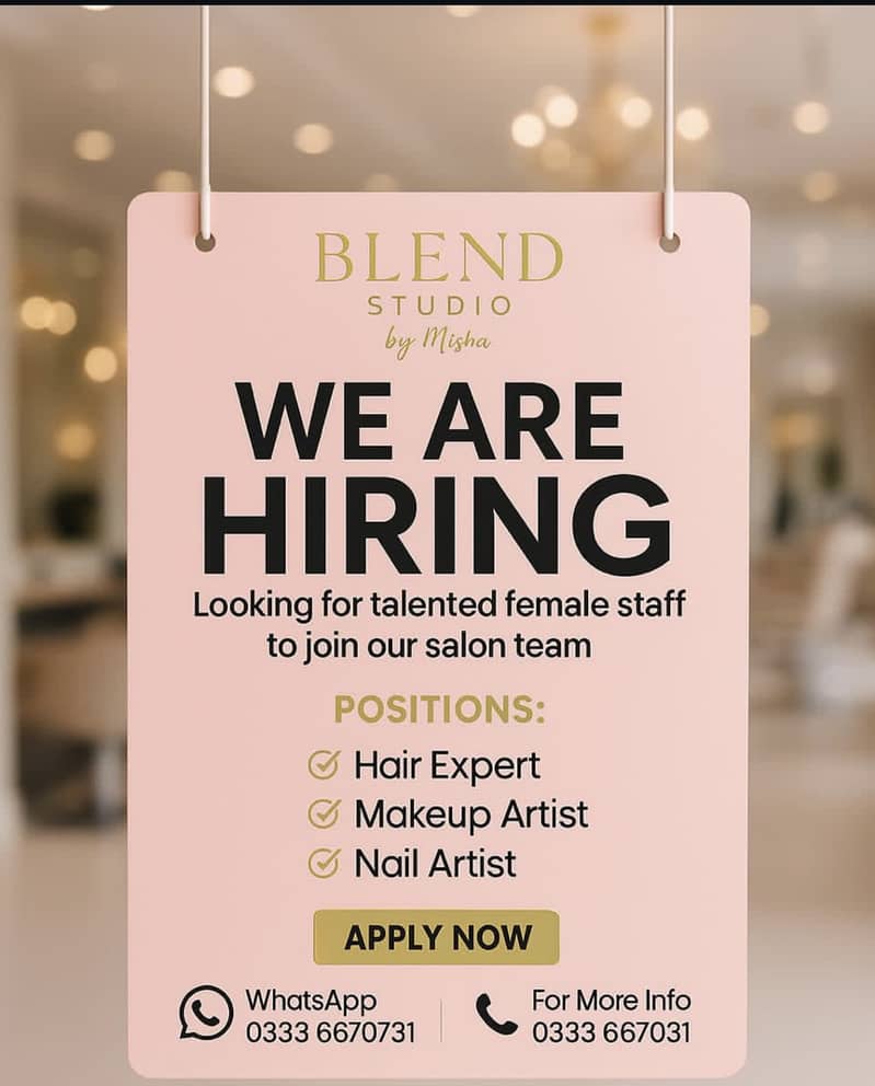 Blend Studio DHA Peshawar – Hiring Hair, Nail & Makeup Experts!

                                                            alt=