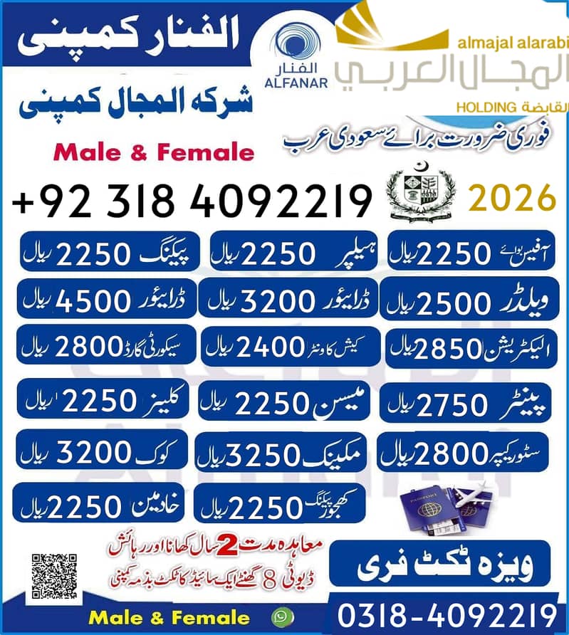 Work visa /Job Available / Job/Jobs /Jobs in Saudi Arabia /need Staff

                                                            alt=