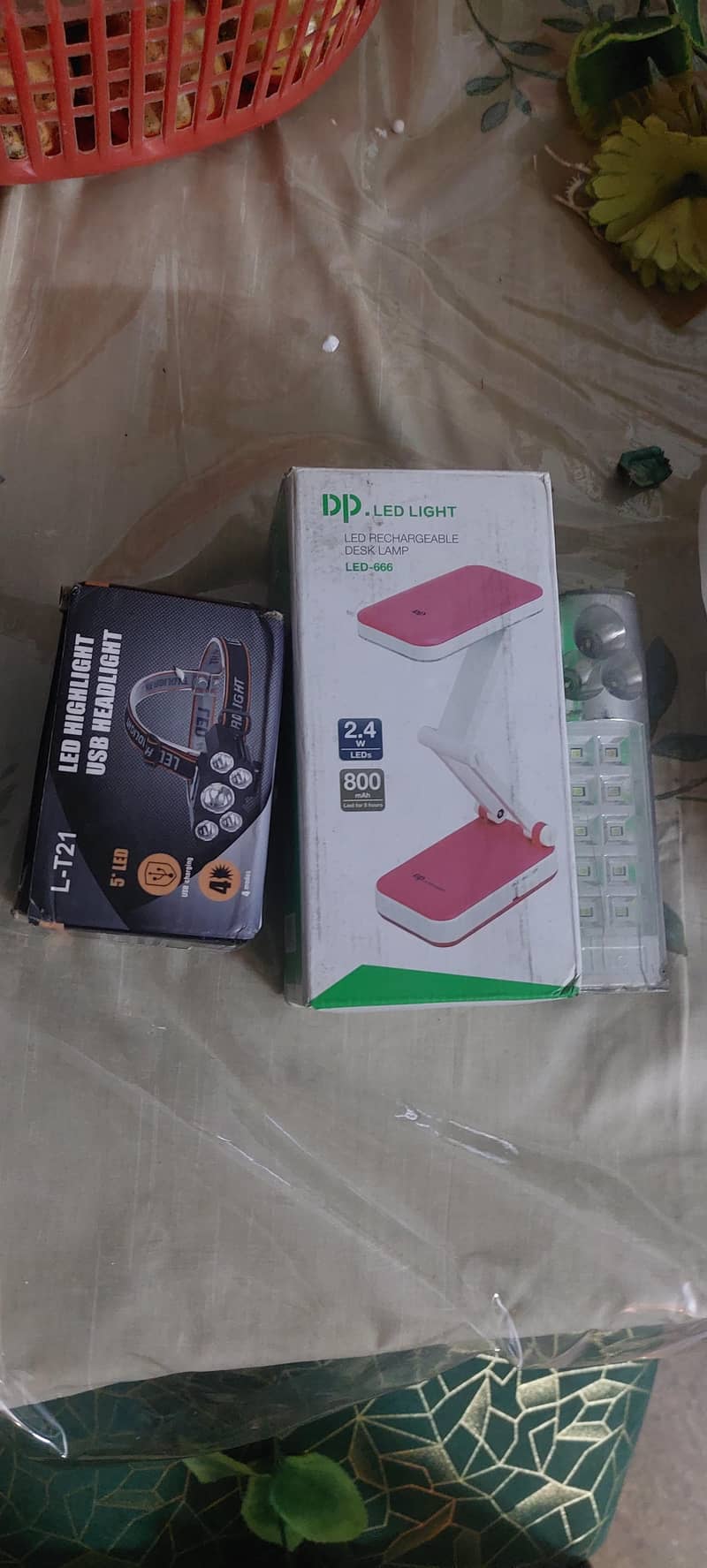 3 rechargeable headlights , other lights for camping or other usage

                                                            alt=