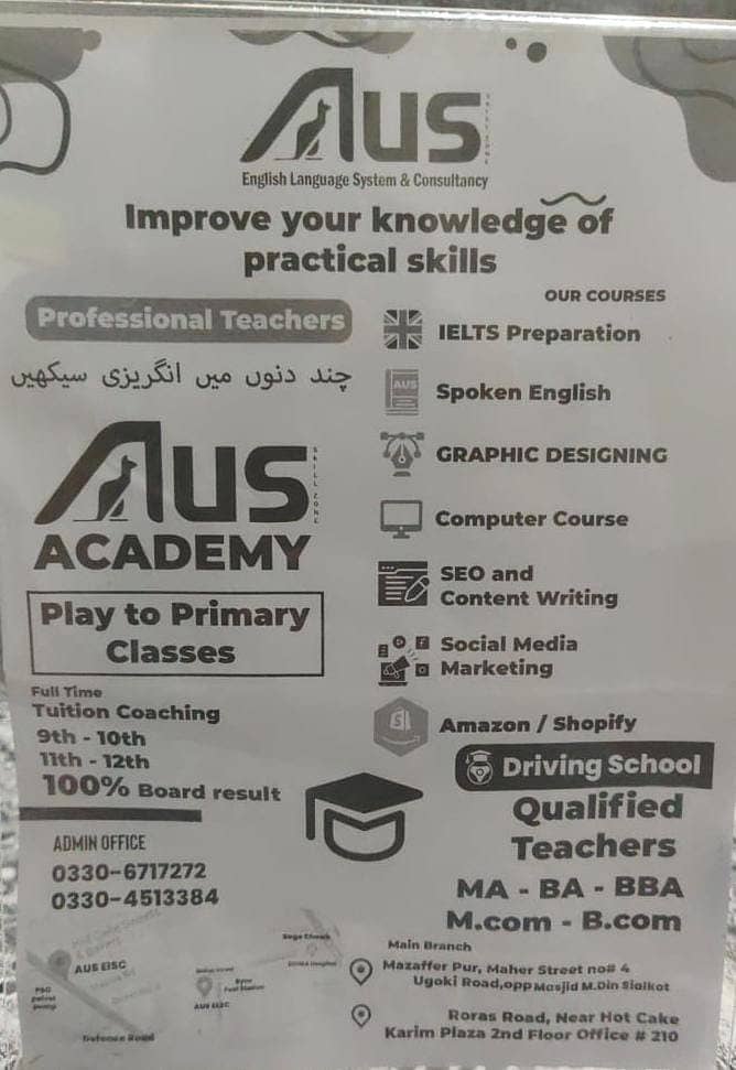 Receptionist/Male and Female Teacher/Designer/Marketing Team required

                                                            alt=