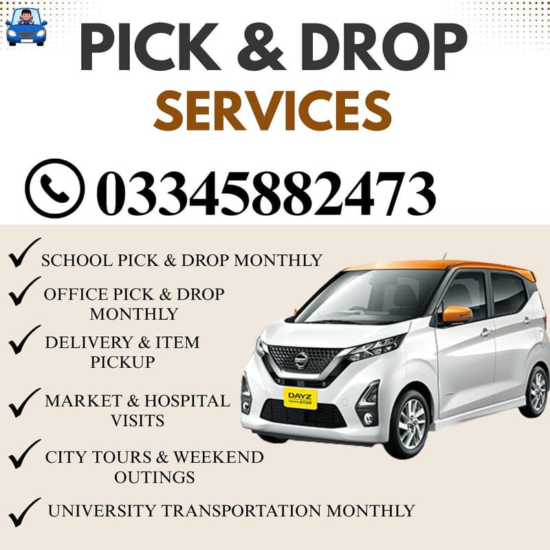 Pick & Drop services, School, universty, Girls Hostels, Office Staff

                                                            alt=
