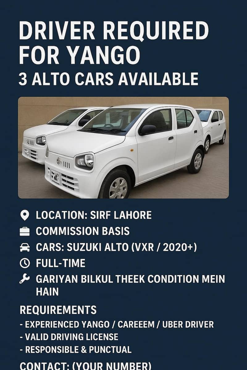 Driver Required for Yango

                                                            alt=