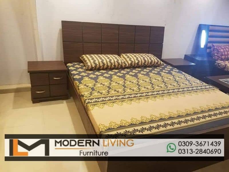 King size bed with 2 side tables best quality in your choice colours

                                                            alt=