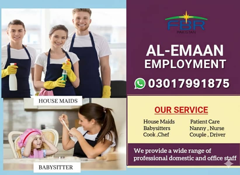 House Maid, Babysitter, Patient Care, Nurse Staff, Driver, Maids, Cook

                                                            alt=
