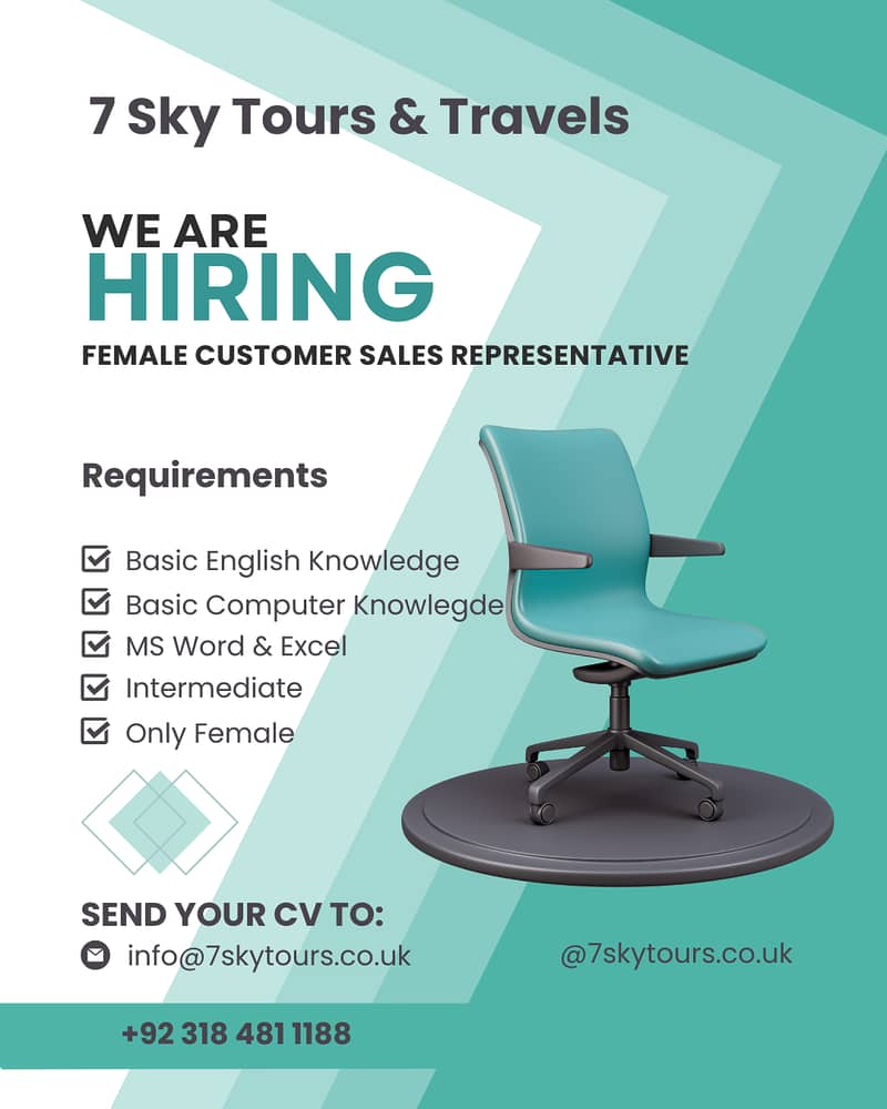 7 Sky Tours & Travels – Hiring Female Customer Sales Representative

                                                            alt=