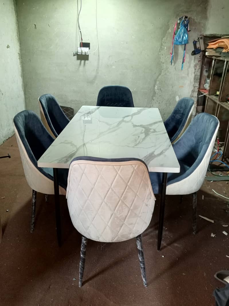 6 seater dining table/UV top table/metal steel chair/luxury dining set

                                                            alt=