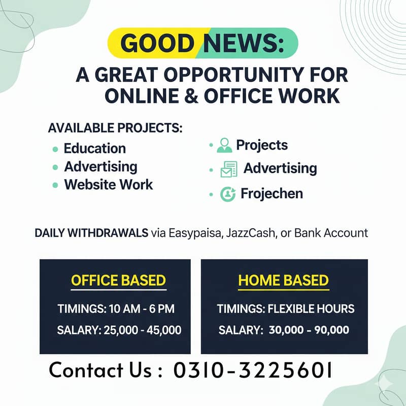 Job Vacancy / Work Opportunity/ Male & Female / Full-Time / Part-Time

                                                            alt=