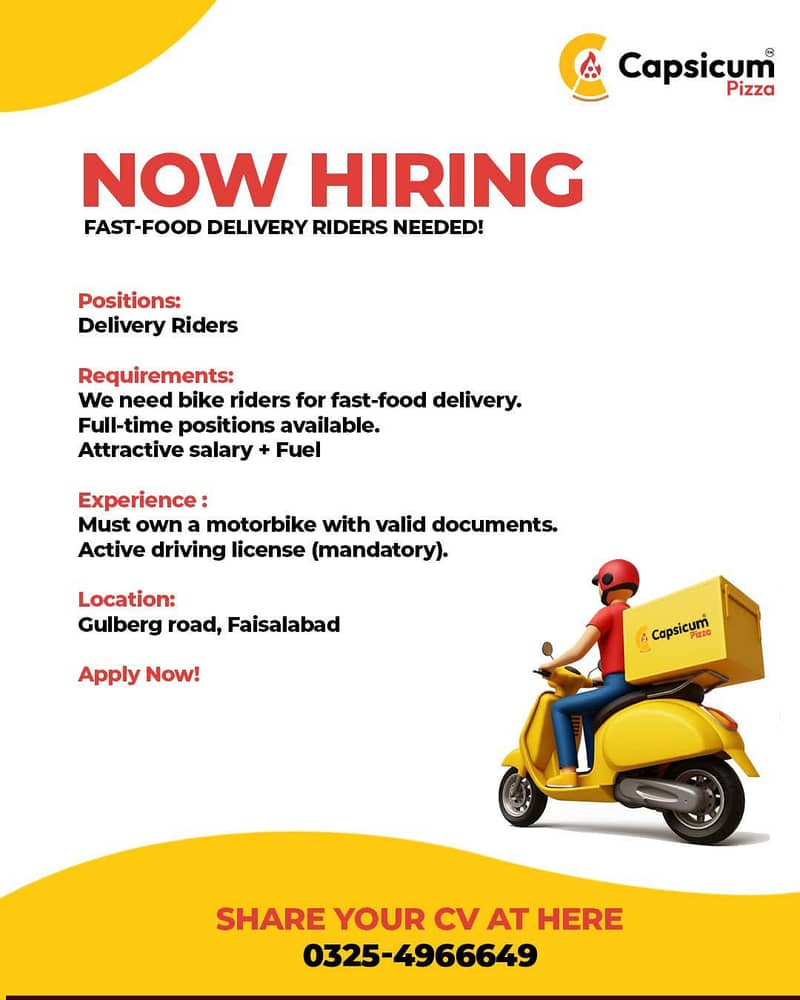 We’re Hiring Delivery Riders for Our Fast-Food Brand

                                                            alt=