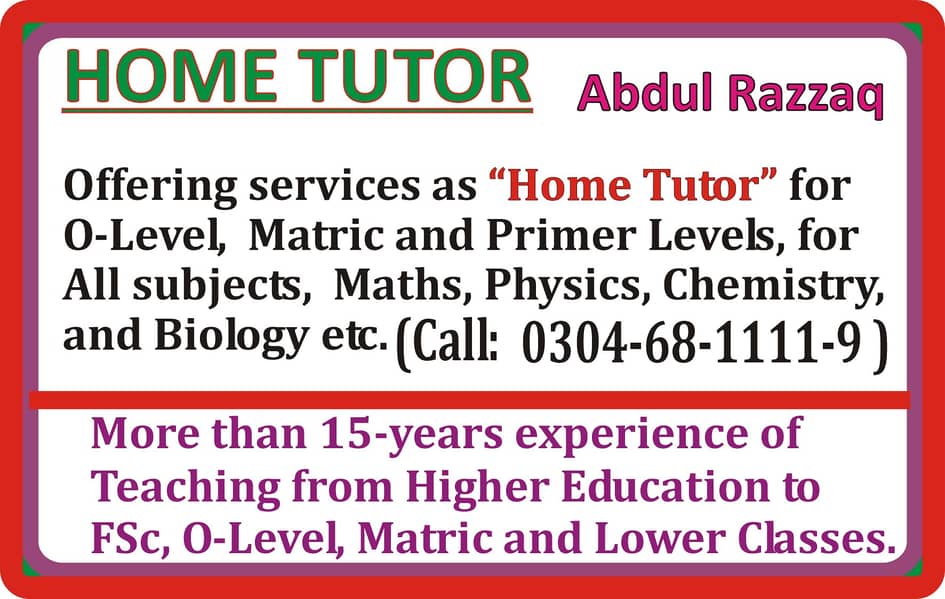 Home Tutor: Highly Experienced and Reliable Teacher

                                                            alt=
