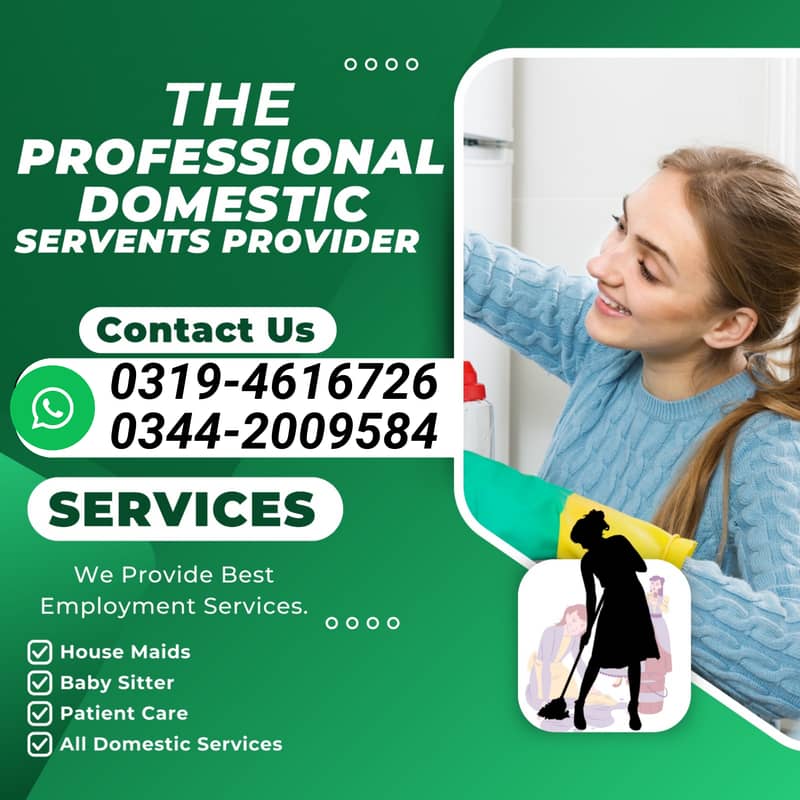 Maids / House Maids / cook / Nanny , chef / Baby Sitter maid available

                                                            alt=