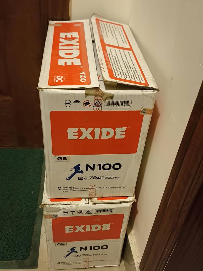 2 Exide N100 12V 70AH 2 days used in warranty

                                                            alt=
