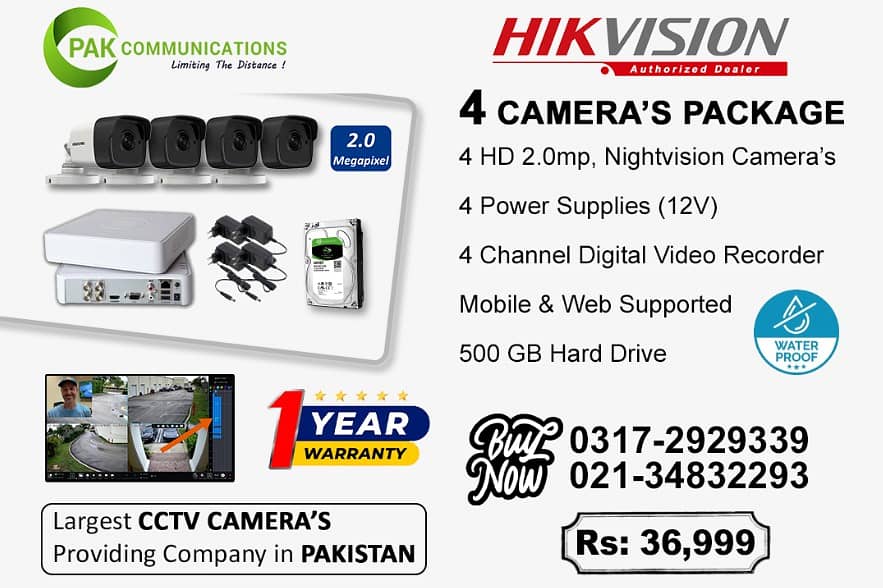 4 CCTV Cameras Package HIK Vision (Authorized Dealer)

                                                            alt=