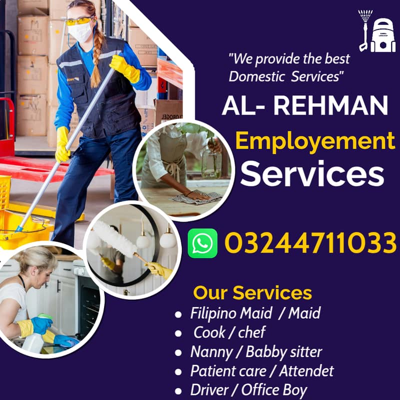 Maids / House Maids / cook / Nanny , chef / Baby Sitter maid available

                                                            alt=