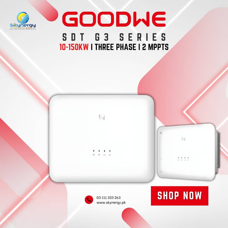 GoodWe SDT G3 Ongrid Inverters | 10–150kW | Three-Phase | 2 MPPTs

                                                            alt=
