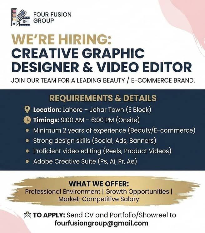 Graphic Designer & Video Editor (Onsite) || Office Jobs || Male/Female

                                                            alt=