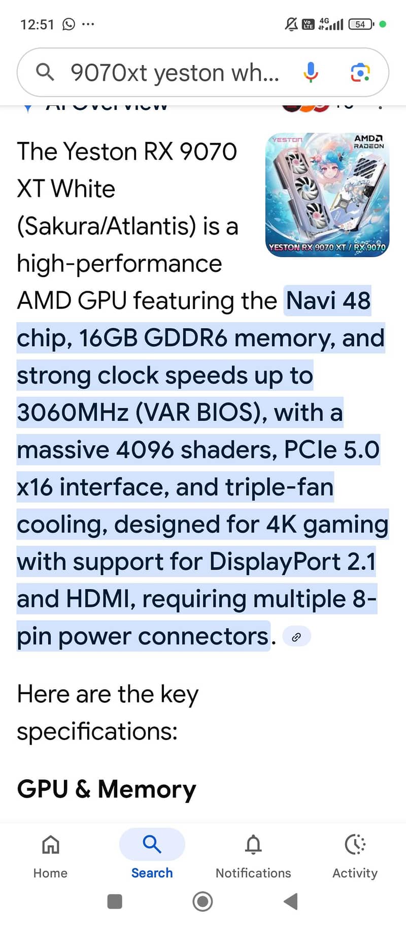 9070xt 16gb  yeston white Sakura

                                                            alt=