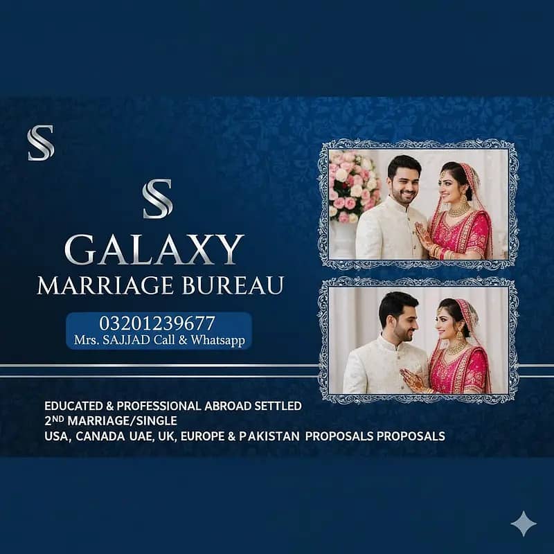 MARRIAGE BUREAU (RISHTA SERVICE CONSULTANT & MATCH MAKER FOR ABROAD)

                                                            alt=