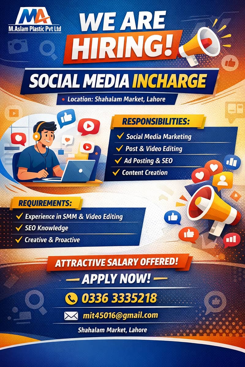 Social Media & Digital Marketing Incharge | Job In Lahore

                                                            alt=