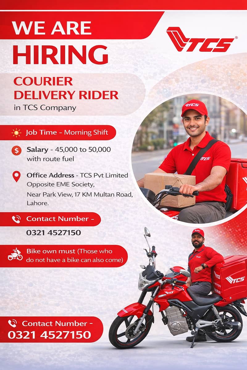 Delivery Rider | TCS Company | Rider Jobs | Staff Required

                                                            alt=