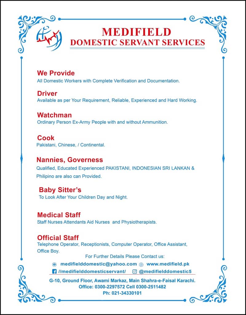 House Maids, Helper , Baby Sitter, Chef cook , Couple , Driver , Nurse

                                                            alt=