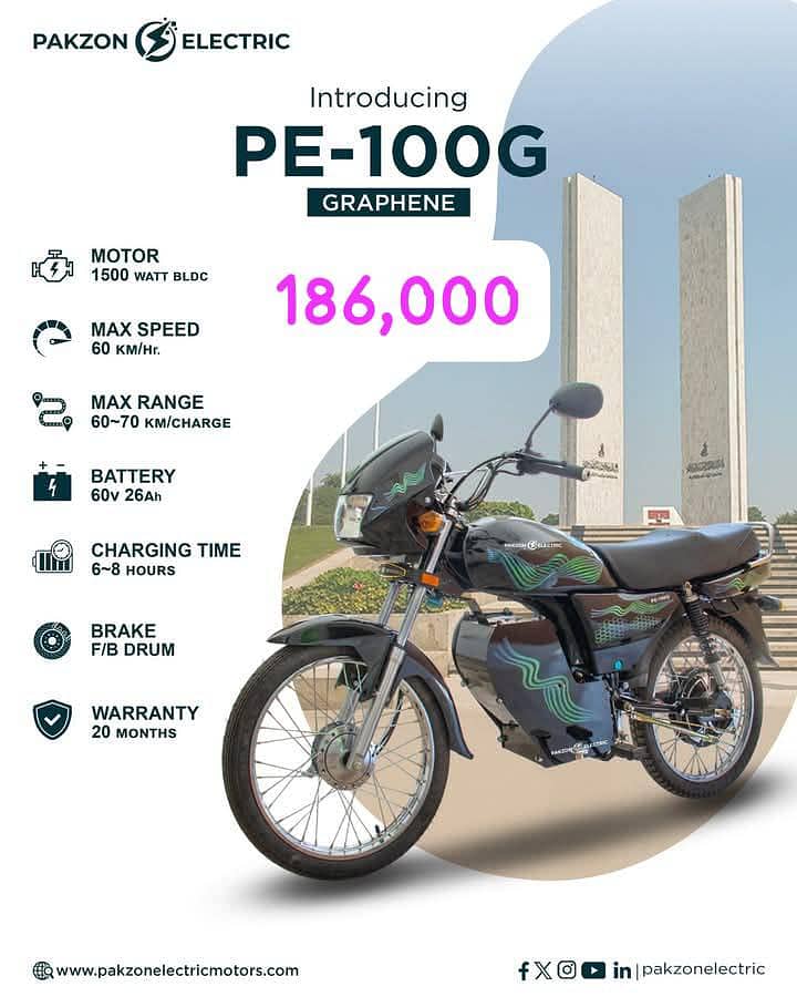 Pakzon Electric Bike PE-100G Graphene, Electric Scooty,

                                                            alt=
