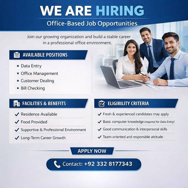 Office Staff Required (Data Entry & Office Management)

                                                            alt=