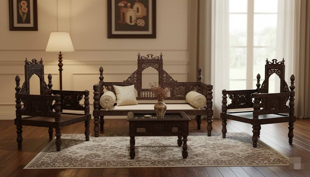 chinioti solid wooden sofa set- 5 Seater Sofa With Center Table Set

                                                            alt=