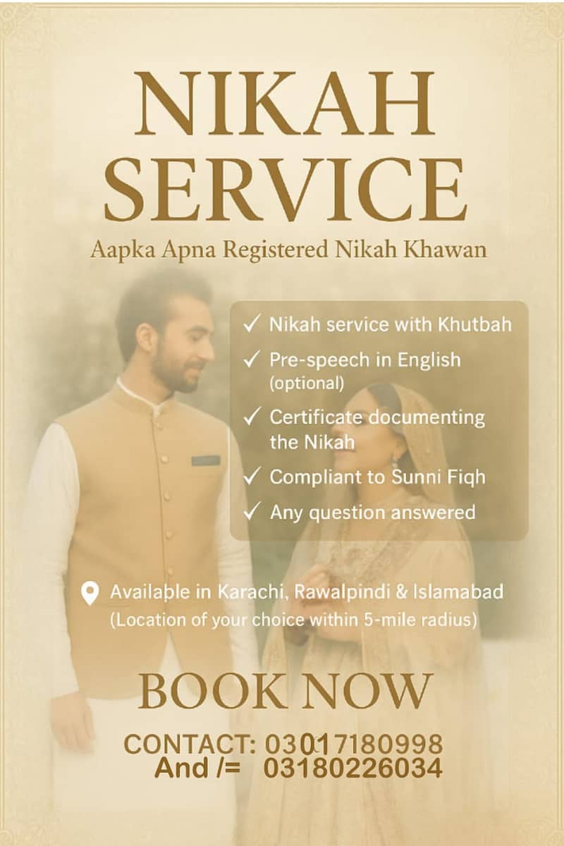 nikah khawan qazi for nikah Karachi shariah nikkah services pakistan

                                                            alt=