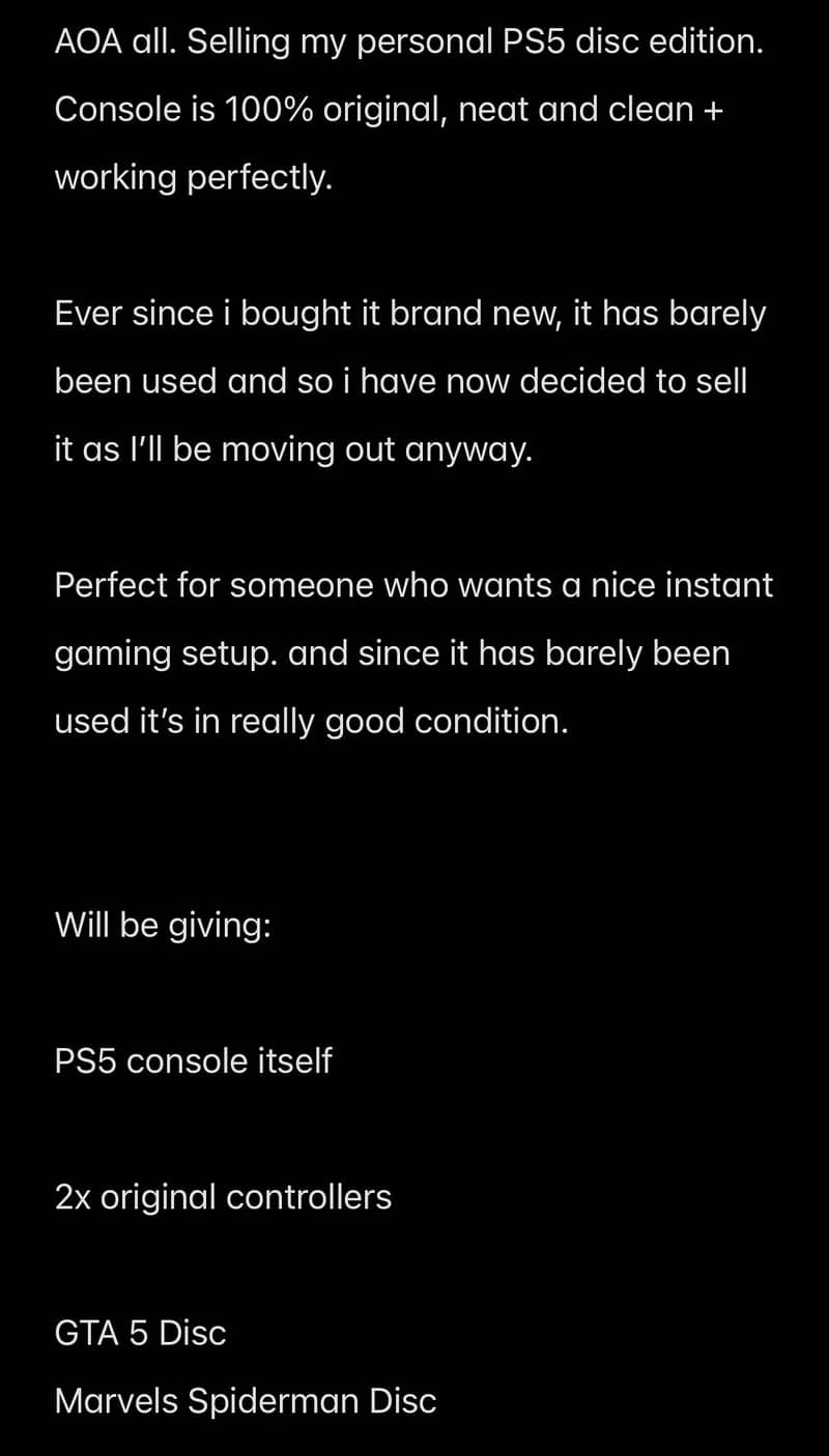 PS5 disc edition + 2 controllers and games

                                                            alt=