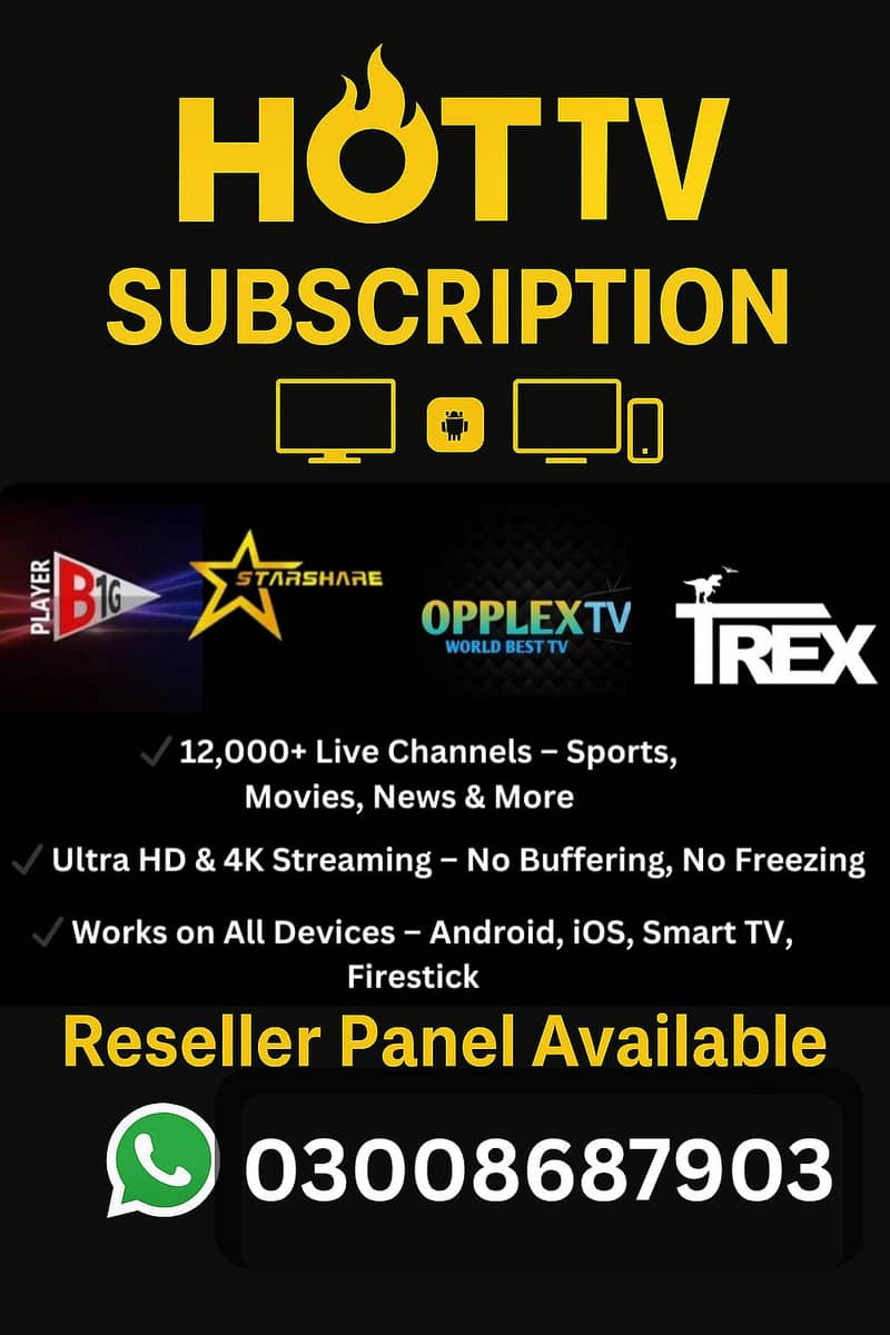 All IPTV Available Opplex IPTV, Starshare IPTV, Mega, Geo ,Trex,4kOtt

                                                            alt=