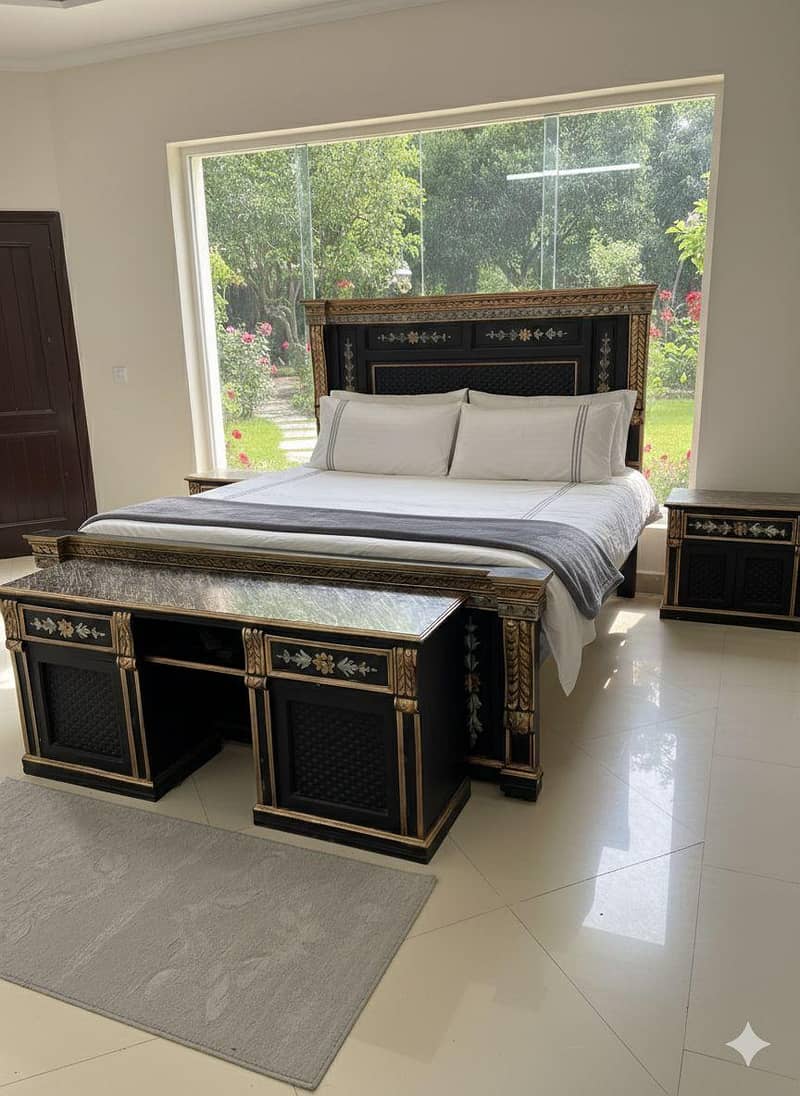 king size Double set with Side Tables & Dressing complete bed set

                                                            alt=