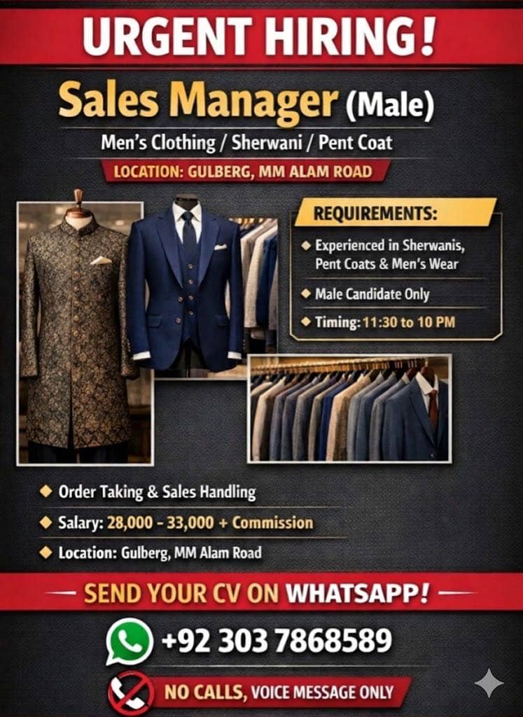 Urgent Hiring Sales Manager (Male) – Gulberg

                                                            alt=