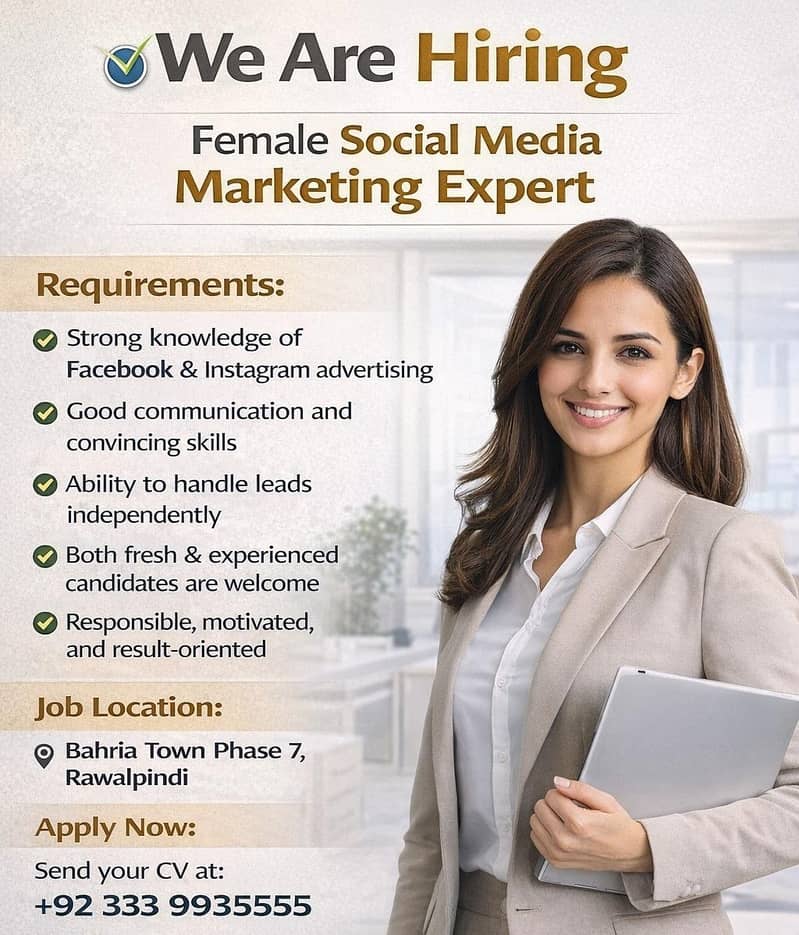 Female Social Media Marketing Expert / Office Job / Urgent Hiring

                                                            alt=