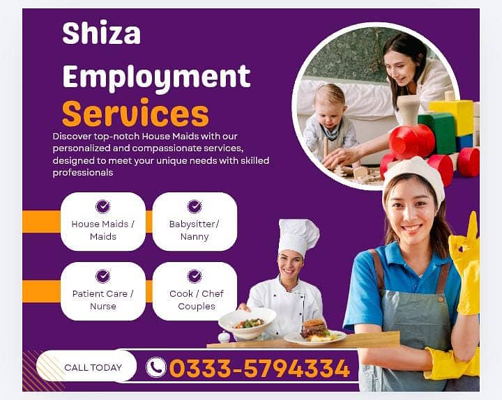 House maids , Maid, Baby Sitter, Chef , Couple , Driver , Patient care

                                                            alt=