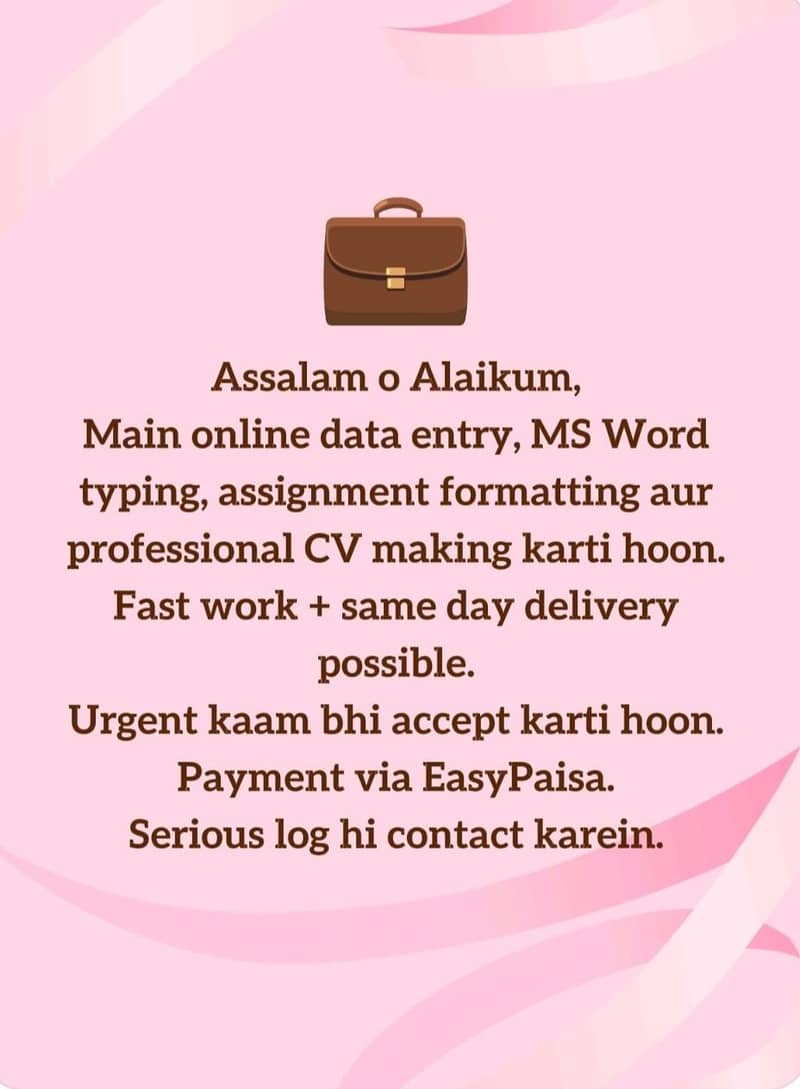 “Urgent – Online Data Entry / CV / Assignment Typing”