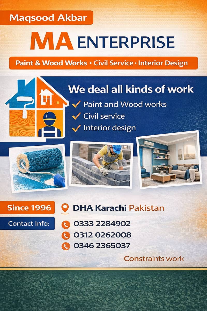 MA ENTERPRISE – Paint, Wood Works, Civil & Interior Design Services |

                                                            alt=