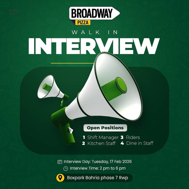 Walk in Interview in Broadway Pizza Box  Park Branch Rawalpindi

                                                            alt=
