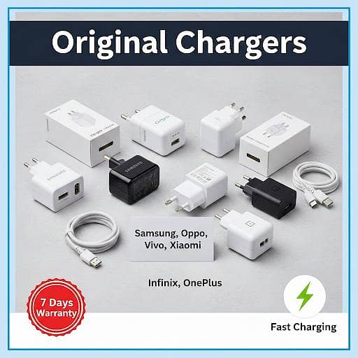 Original Chargers: Samsung, Oppo, Vivo Infinix oneplus Realme Tecno MI

                                                            alt=